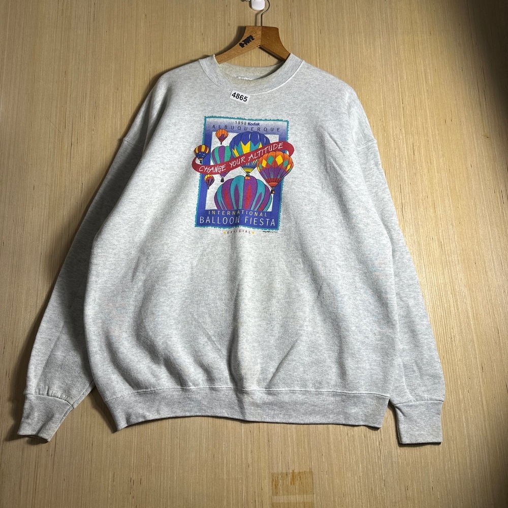 Vintage Kodak Balloon Fiesta Sweater Mens Extra Large Grey Long Sleeve Pullover